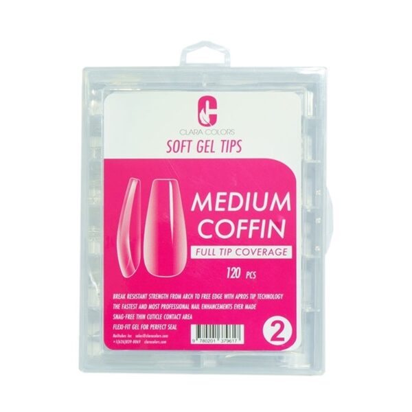 Clara Colors GEL Tips Prof. 120 Unid.Medium Coffin Etiq.Fucsia