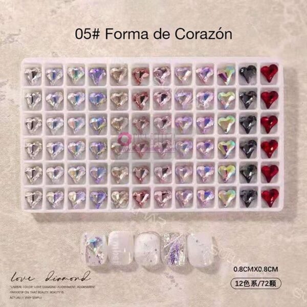 (05#)Diamante Imitacion de Colores - Forma de Corazon