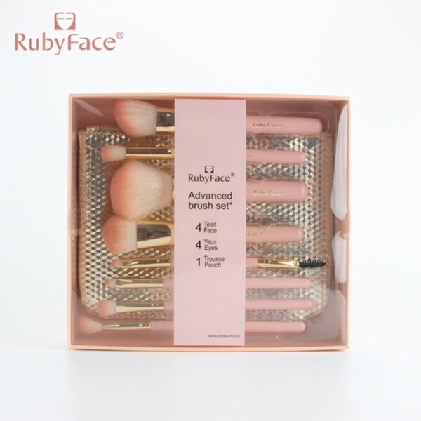 (Dorado)RubyFace Set Brocha Maquillaje De 8 Piezas Con Cartera - Imagen 2