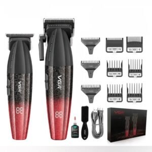 (Roja) VGR Kit M??quina Barber??a Pro Clipper Trimmer V-640 9000 Rpm