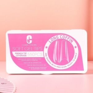 Clara Colors GEL Tips Profesional 550 Unidads - Long Coffin Etiqueta rosado