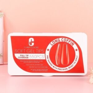 Clara Colors GEL Tips Profesional 550 Unidads - Long Coffin Etiqueta rojo