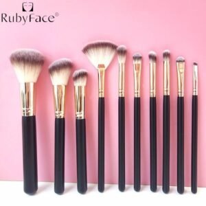 (Negro)RubyFace Set Brocha Maquillaje De 10 Piezas