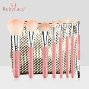 (Dorado)RubyFace Set Brocha Maquillaje De 8 Piezas Con Cartera