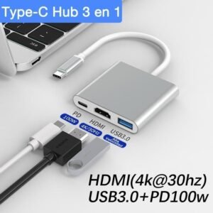 Hub Adaptador Usb Tipo C 3 En 1 Hdmi Para Macbook Windows