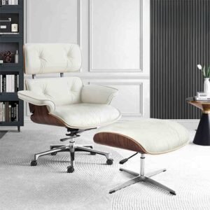 (Blanco) Sillon Eames Lounge Chair Con Ottoman Para Escritorio Home