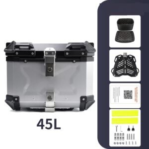 (Platino) Maleta Top Case Aluminio Moto 45 L, Black X-series