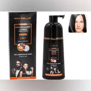 (Negro) MAXBELLE Shampoo Colorante Colageno y Argan