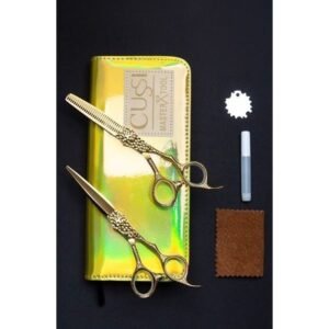 Cussi Juego 2 De Tijeras de peluquer??a de Alta Gama de 6.0 Color Dorado de Damasco F003