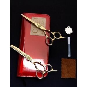 Cussi Juego 2 De Tijeras de peluquer??a de Alta Gama de 6.0 Color Dorado de Damasco MX02